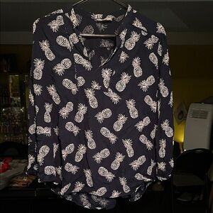 LOFT Dark Blue Pineapple Print Blouse